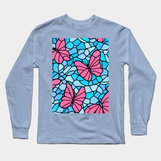 Pink Pastel Butterflies - Abstract Seamless Design Pattern Long Sleeve T-Shirt